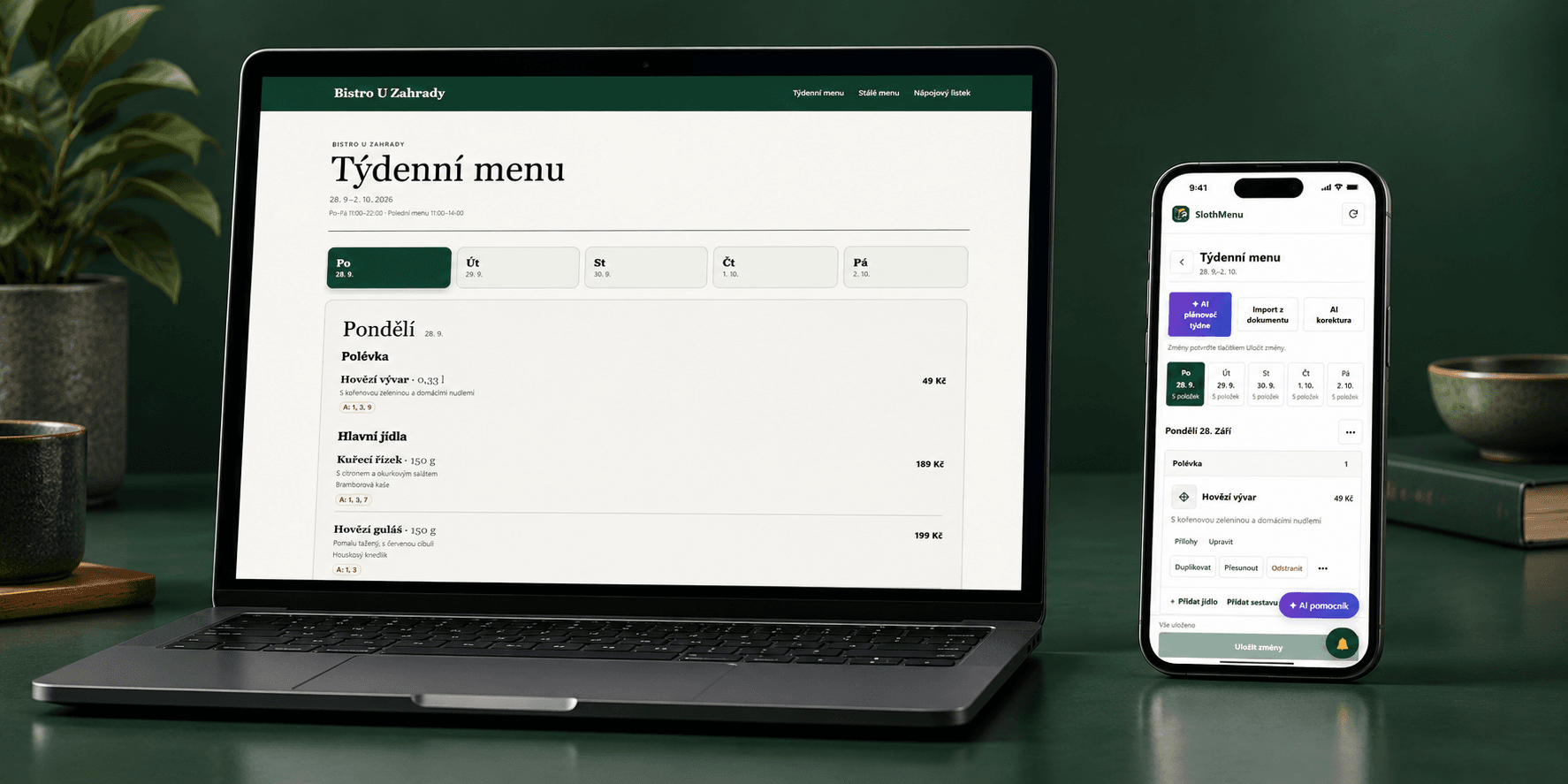 SlothMenu na notebooku a telefonu