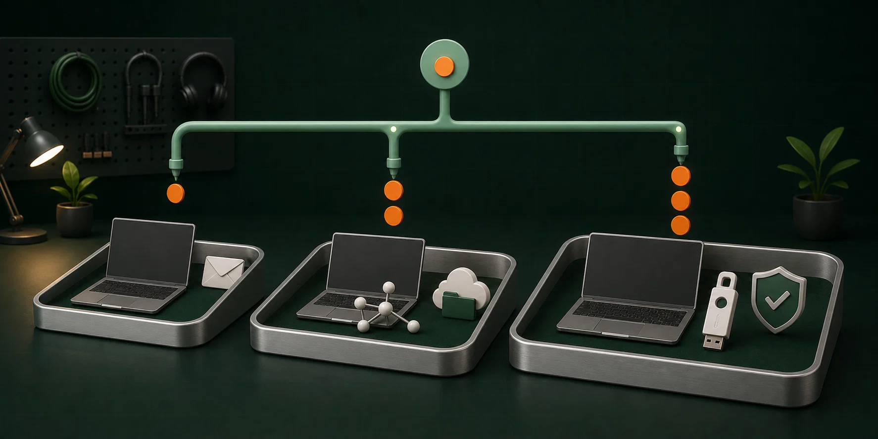 Tři sestavy znázorňují výběr Microsoft 365 licencí pro různé pracovní role.